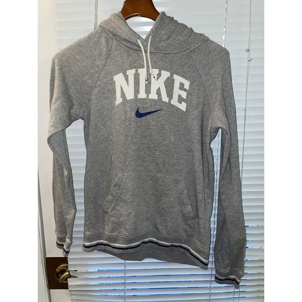 Nike Essentials Fleece Pullover Long Sleeve Hoodie Womens XS Gray‎ Blue